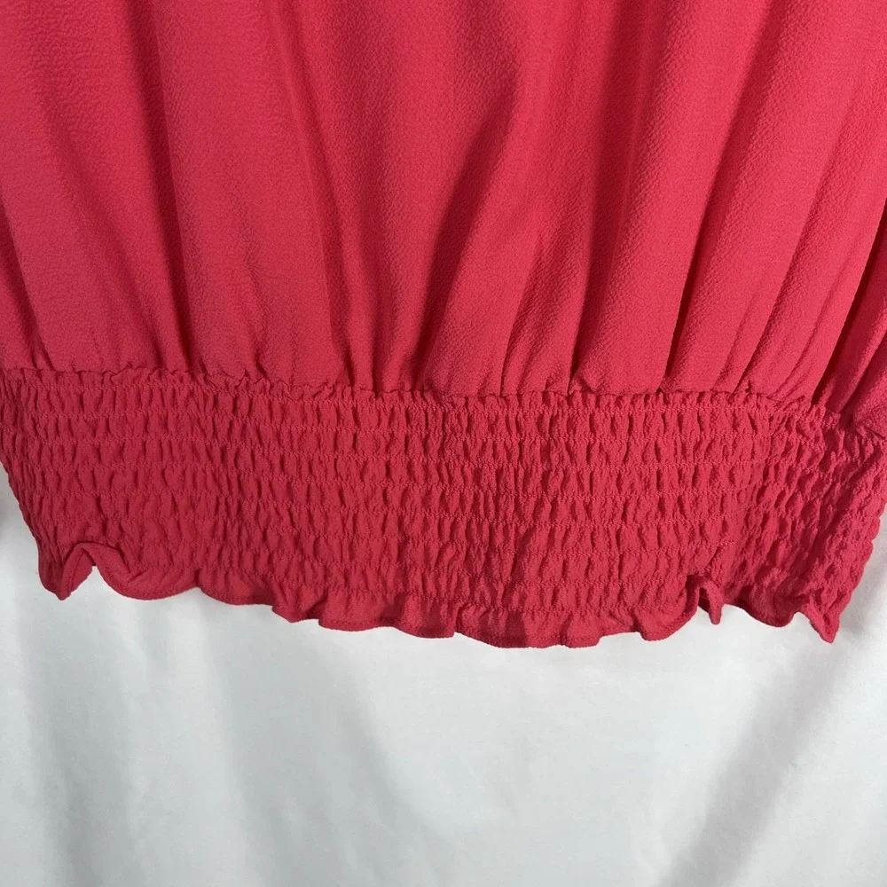 Michael Kors‎ Top Women's Med Rose Scoop Neck Roll Tab Sleeve Sheer Blouse